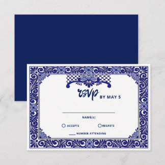 Mexikanische Marine Blau Talavera Hochzeit RSVP Karte