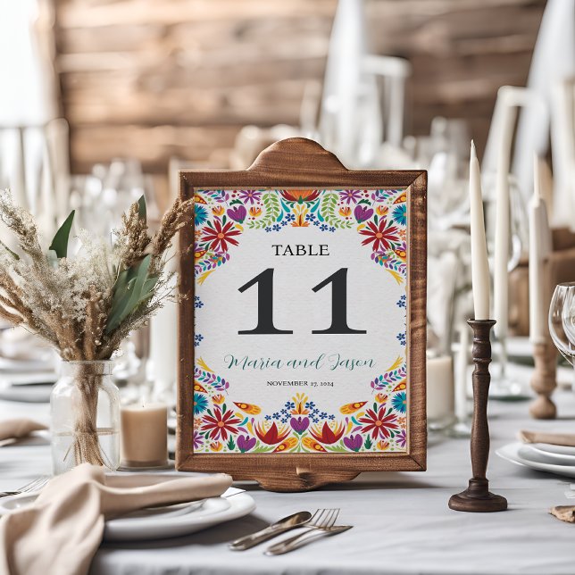 Mexikanische Nuestra Boda Blume Botanische Hochzei Tischnummer (Mexican Nuestra Boda Flowers Botanical Wedding Table Number)