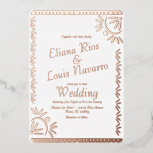 Mexikanische Papel Picado Goldene Hochzeit gepress Folieneinladung