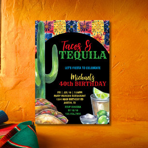 Mexikanische Party Fiesta Tacos & Tequila 40. Gebu Einladung