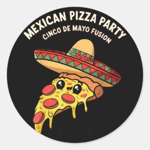 Mexikanische Pizza-Party Cinco de Mayo Fusion mexi Runder Aufkleber