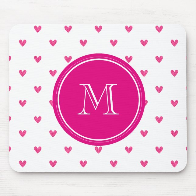 Mexikanische rosa Glitzer-Herzen mit Monogramm Mousepad (Vorne)