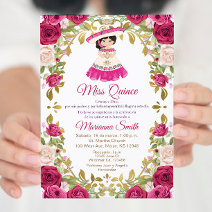 Mexikanische rosa Rosen Blumen Quinceanera Einladung