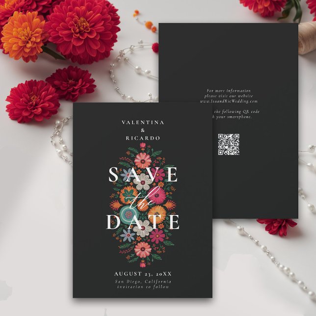 Mexikanische Rustikale Moderne Flora Rancho QR Hoc Save The Date (rancho mexican wedding save the date fiesta hacienda illustration floral elegant modern qr code)