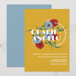 Mexikanische Senfblaue Blumen Hochzeit Einladung