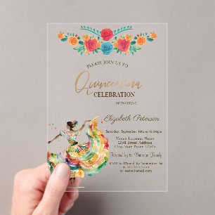 Mexikanische Señorita Fiesta Blumen Quinceanera Acryleinladungen