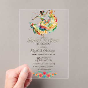 Mexikanische Senorita Fiesta Blumen Sweet 16 Acryleinladungen