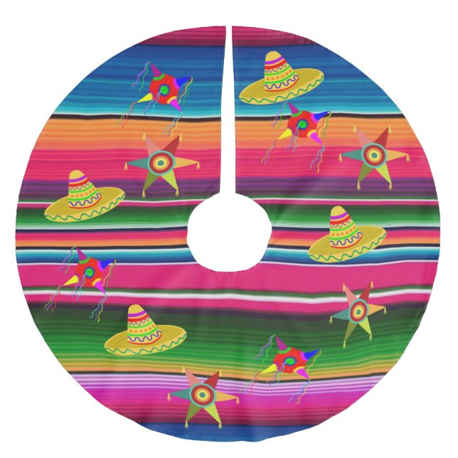 Mexikanische Serape Blanket Streifen Mexiko Weihna Polyester Weihnachtsbaumdecke (Vorderseite)