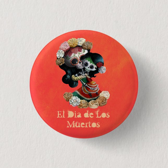 Mexikanische Skeleton Motherly Liebe Button (Vorderseite)