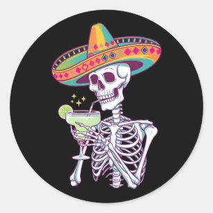 Mexikanische Skelett Cinco De Mayo Margarita-Party Runder Aufkleber