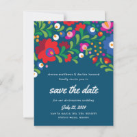 Mexikanische Stickerei Blau Save the Date Postkart