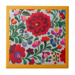 mexikanische Stickerei Blume Küche Gelbes Trivet Fliese