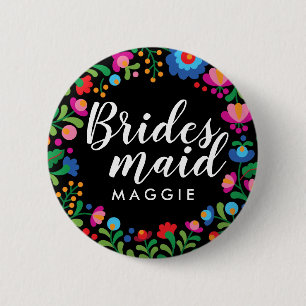 mexikanische Stickerei Bridesmaid Name Button