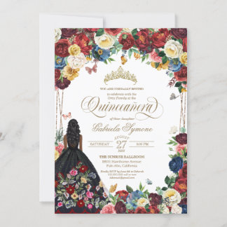 mexikanische Stickerei Butterfly Floral Quinceaner Einladung