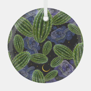 mexikanische Stickerei: Kakteen Night Seamless. Ornament Aus Glas
