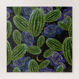 Mexikanische Stickerei: Kaktus-Nacht nahtlos. Puzzle