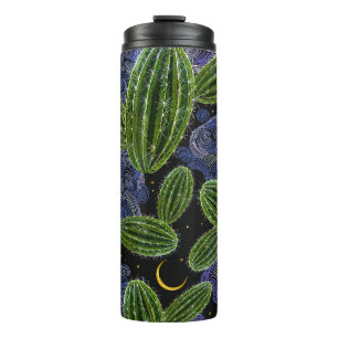 Mexikanische Stickerei: Kaktus-Nacht nahtlos. Thermosbecher