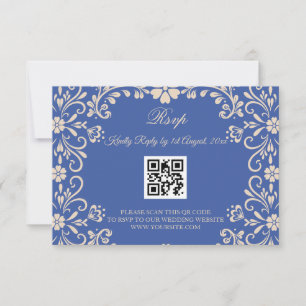 Mexikanische Talavera Blaue Hochzeits-QR RSVP Karte