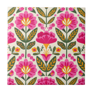 Mexikanische Talavera-Blumen Fuchsia-Rosa Floral  Fliese