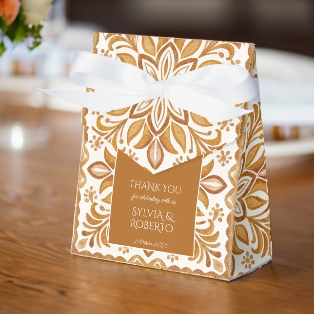 mexikanische Talavera Braun-Hochzeit Geschenkschachtel (Mexican Talavera wedding favors personalized terracotta  elegant Favor Boxes customized favor box)