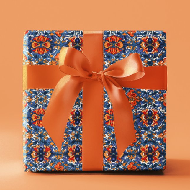 Mexikanische Talavera Fliesen Töpferei Orange Blau Geschenkpapier (Von Creator hochgeladen)