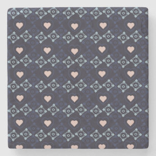 Mexikanische Talavera Rosa Herzen Blaues Muster Steinuntersetzer