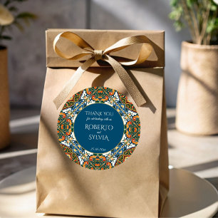 Mexikanische Talavera Türkis elegante Hochzeitsges Runder Aufkleber
