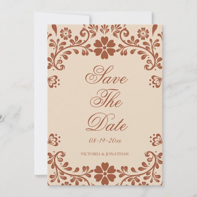 Mexikanische Terracotta-Beige-Hochzeit Save The Date (Vorderseite)