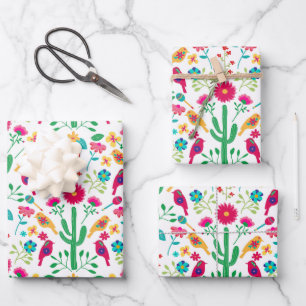 Mexikanische traditionelle Blumen-Volks-Kunst Hell Geschenkpapier Set