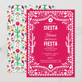 Mexikanische traditionelle Floral Fiesta Pink Gebu Einladung