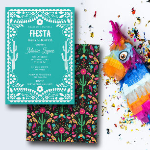 Mexikanische traditionelle Floral Fiesta Türkis Ba Einladung