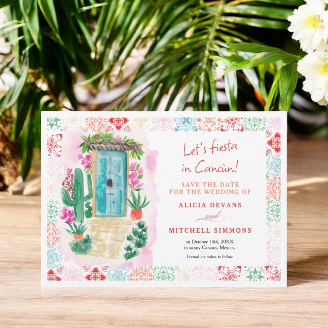 Mexikanische tropische Aquarell-Hochzeit in Urlaub Save The Date (Mexico tropical watercolor destination wedding save the date)