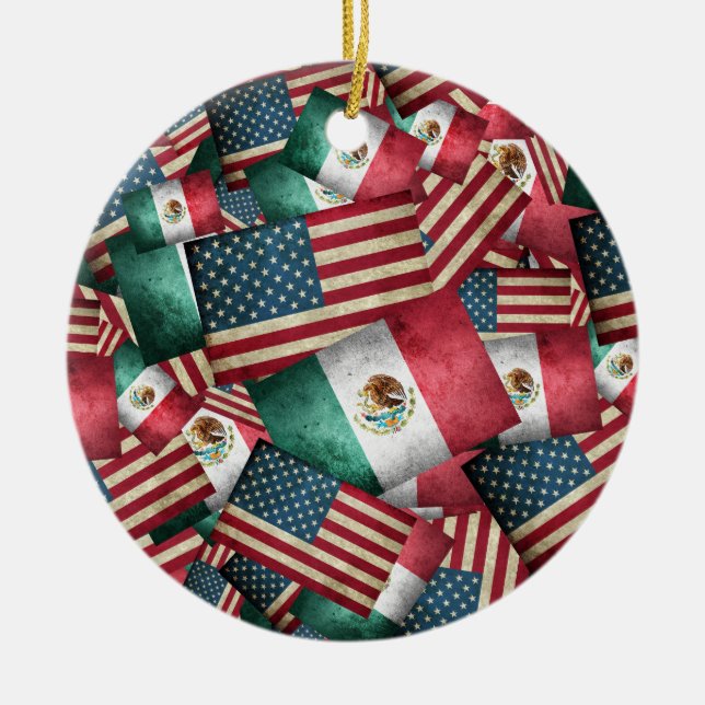 mexikanische und amerikanische Flaggen Keramik Ornament (Vorne)