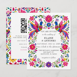 Mexikanische Vögel Otomi Florale Fiesta QR-Code Ho Einladung