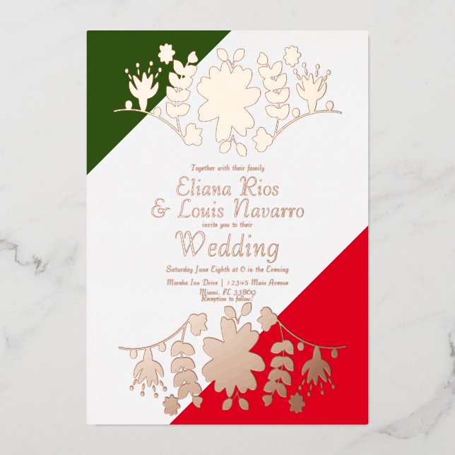 Mexikanische Volkskrankenherz Rote Hochzeit gepres Folieneinladung (Vorderseite)