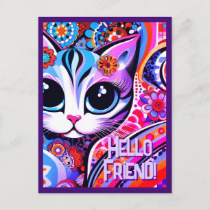 Mexikanische Volkskunst Abstrakt Kitty Cat Geburts Postkarte