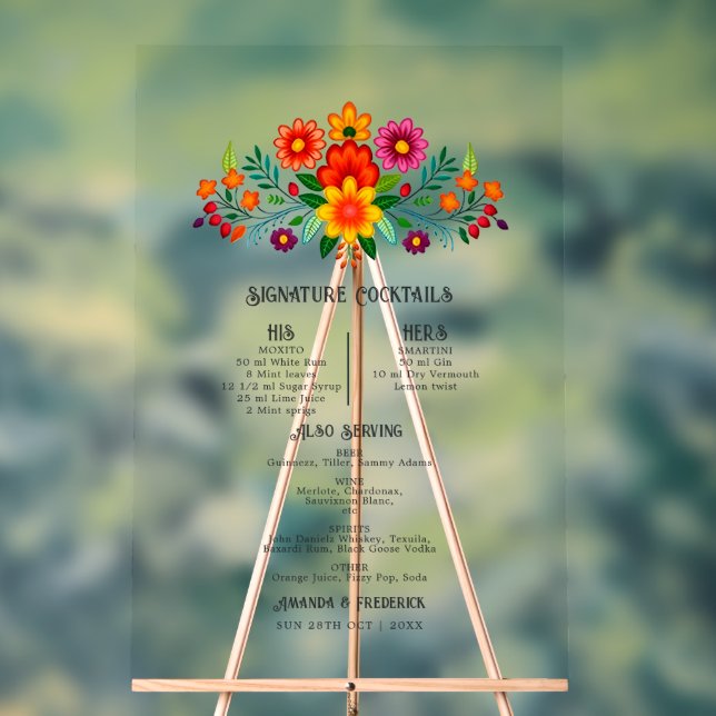 Mexikanische Volkskunst Blumensignatur-Cocktails-M Acrylschild (Neutral)
