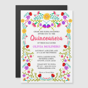 Mexikanische Volkskunst Bunte Blumen Quinceanera Magneteinladung