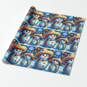 Mexikanische Volkskunst Snowmen Snowman Rücksendea Geschenkpapier