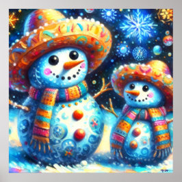 Mexikanische Volkskunst Snowmen Snowman Rücksendea Poster