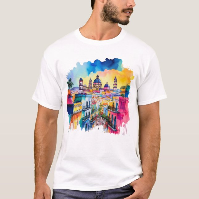 Mexikanische Wasserfarbenkunst T-Shirt (Vorderseite)