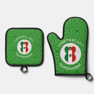 Mexikanische Weihnachtsflagge Engel Personalized Ofenhandschuh & Topflappen-Set