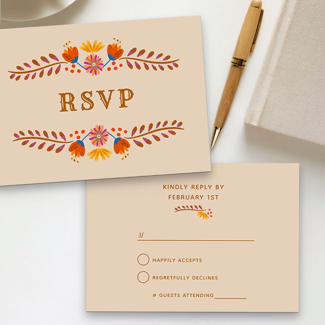 mexikanische Western-Typografie-RSVP-Karte RSVP Karte (RSVP card with western theme from my Mexican Floral Quinceanera collection)