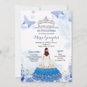 Mexikanischer Baby Blue Butterfly Quinceanera Gebu Einladung