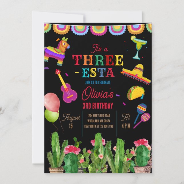 Mexikanischer Banner Fiesta Drei-Esta Girl Birthda Einladung (Vorderseite)