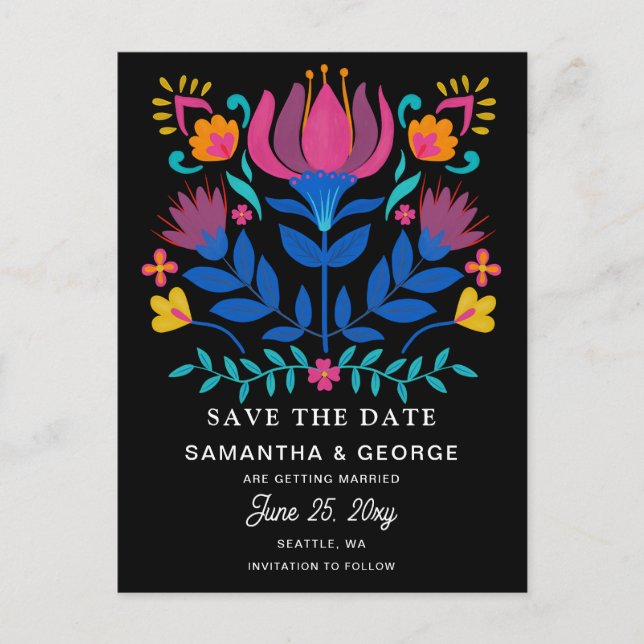 Mexikanischer Blumenfiesta Save the Date Ankündigungspostkarte (Vorderseite)