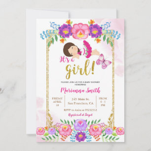 Mexikanischer Blütenschmetterling Fiesta Babydusch Einladung