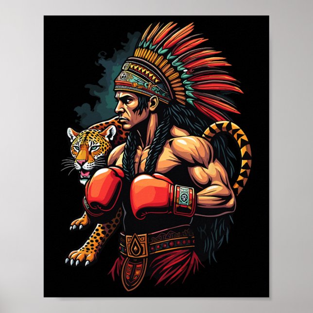 Mexikanischer Boxinca-Krieger mit Jaguar-Geist Poster (Vorne)