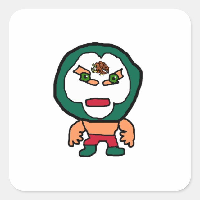 Mexikanischer Cartoon Lucha Libre Wrestler Quadratischer Aufkleber (Vorderseite)