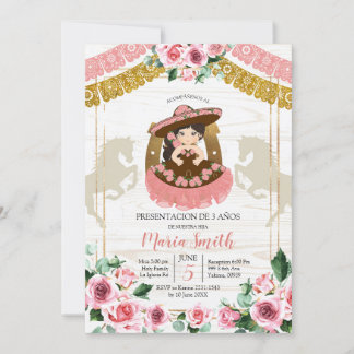 Mexikanischer Charra Pink Rose 3. Geburtstag Weste Einladung